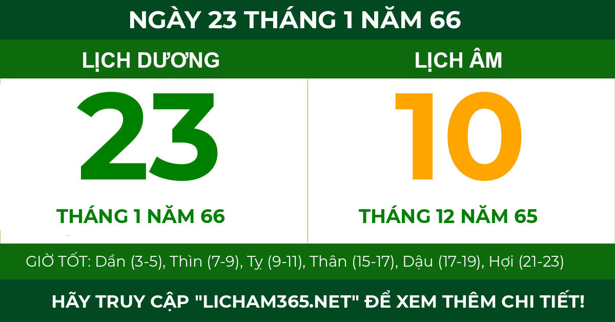 lịch âm ngày 23 tháng 1 năm 66