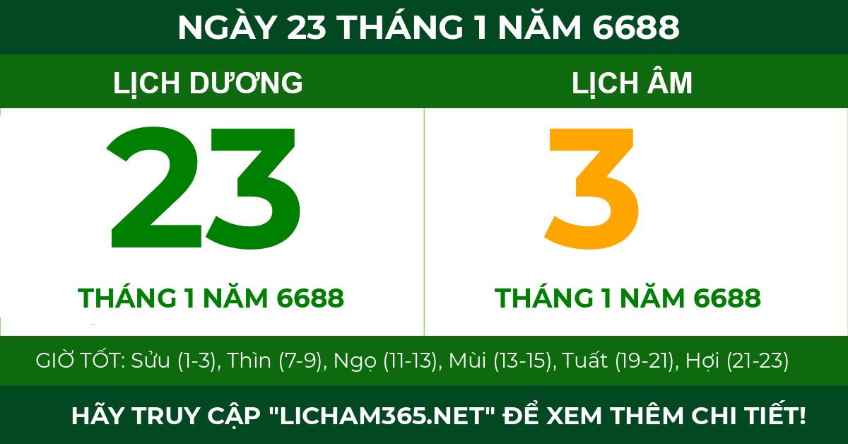 lịch âm ngày 23 tháng 1 năm 6688