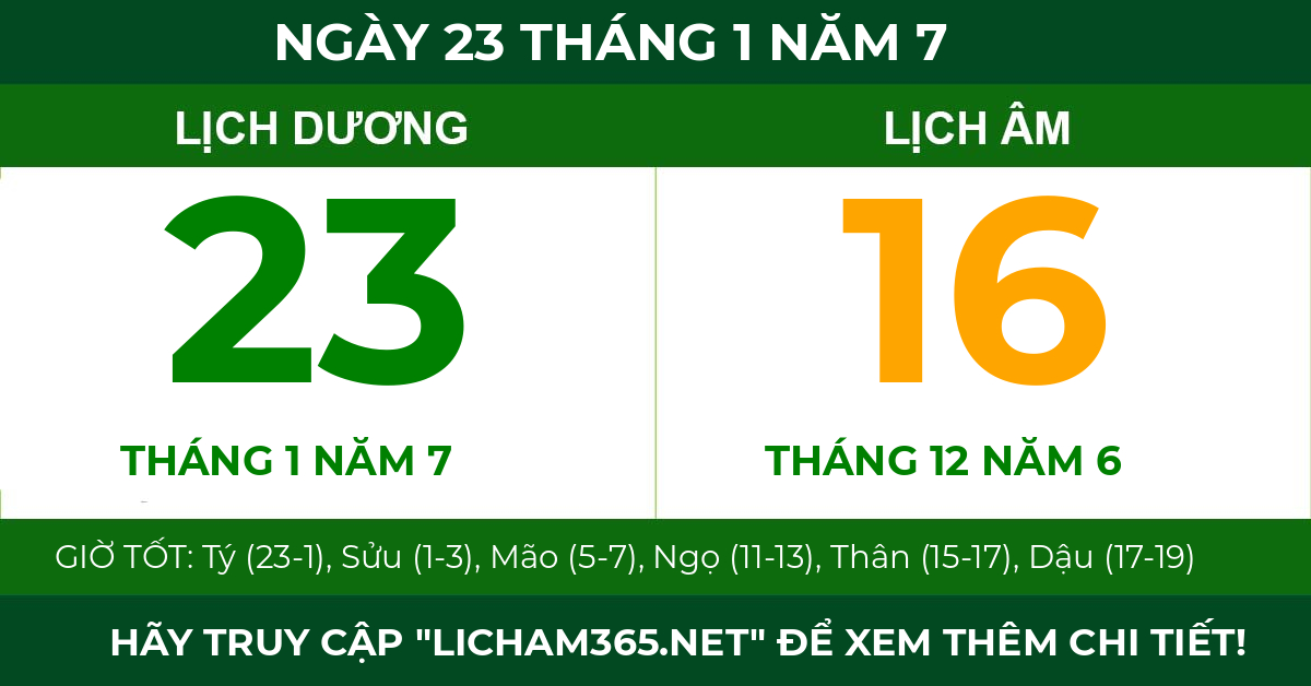 lịch âm ngày 23 tháng 1 năm 7