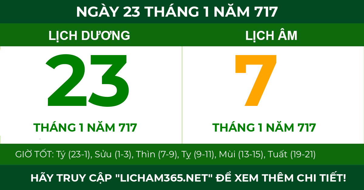 lịch âm ngày 23 tháng 1 năm 717