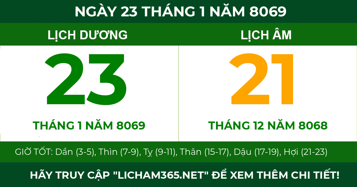 lịch âm ngày 23 tháng 1 năm 8069