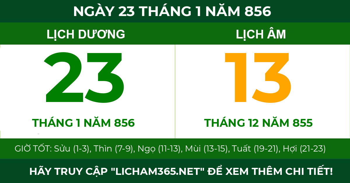 lịch âm ngày 23 tháng 1 năm 856