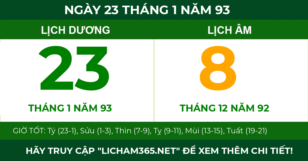 lịch âm ngày 23 tháng 1 năm 93