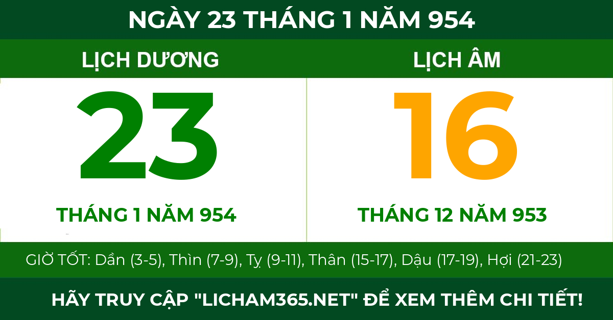 lịch âm ngày 23 tháng 1 năm 954