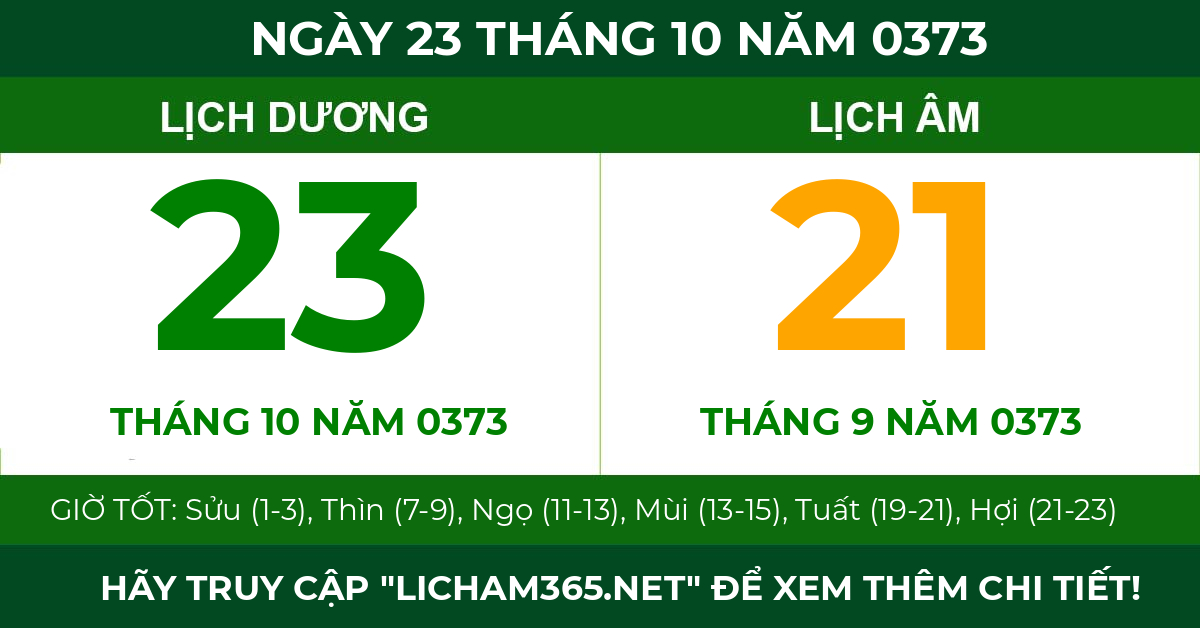 lịch âm ngày 23 tháng 10 năm 0373