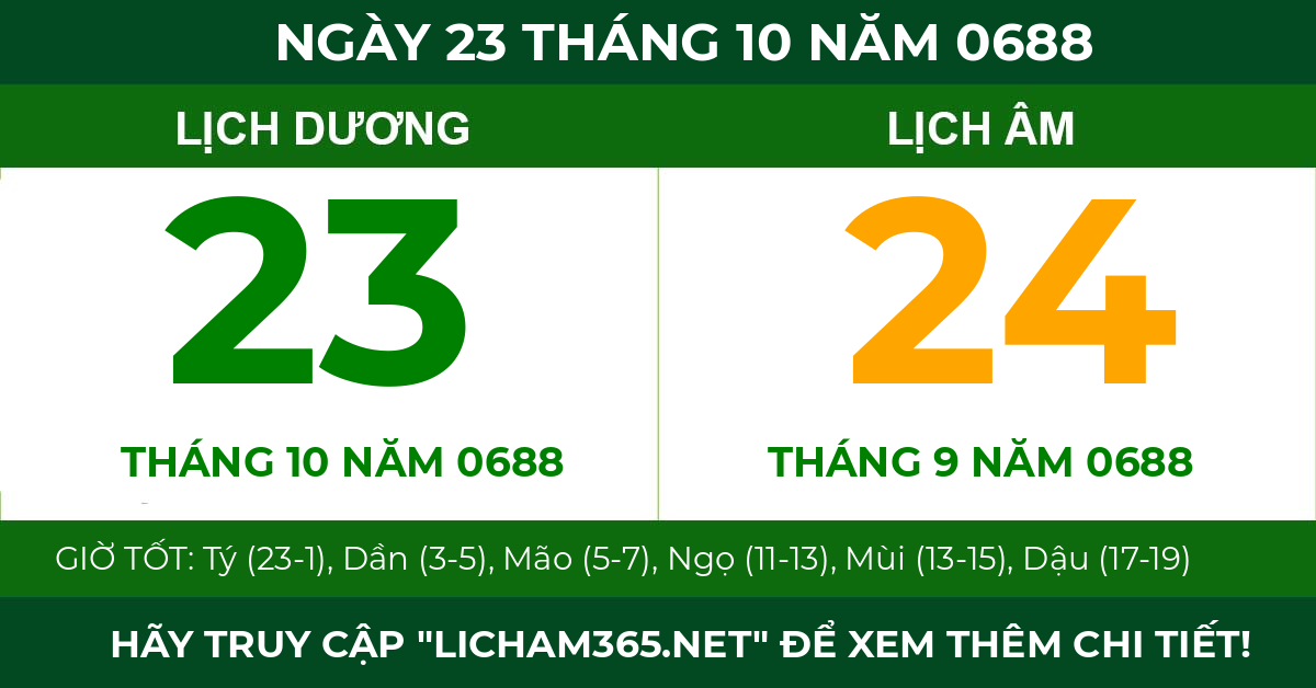 lịch âm ngày 23 tháng 10 năm 0688