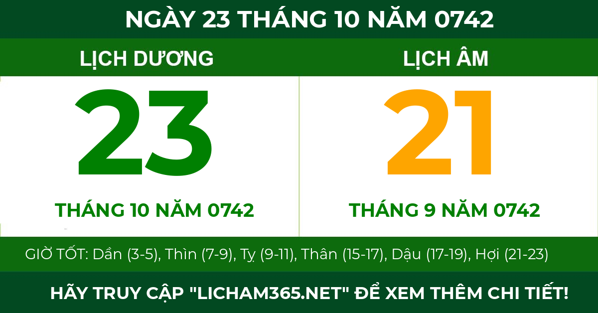 lịch âm ngày 23 tháng 10 năm 0742