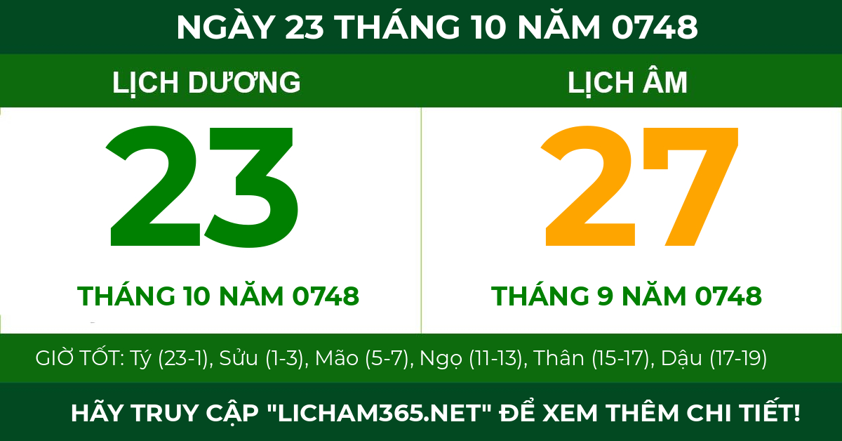 lịch âm ngày 23 tháng 10 năm 0748