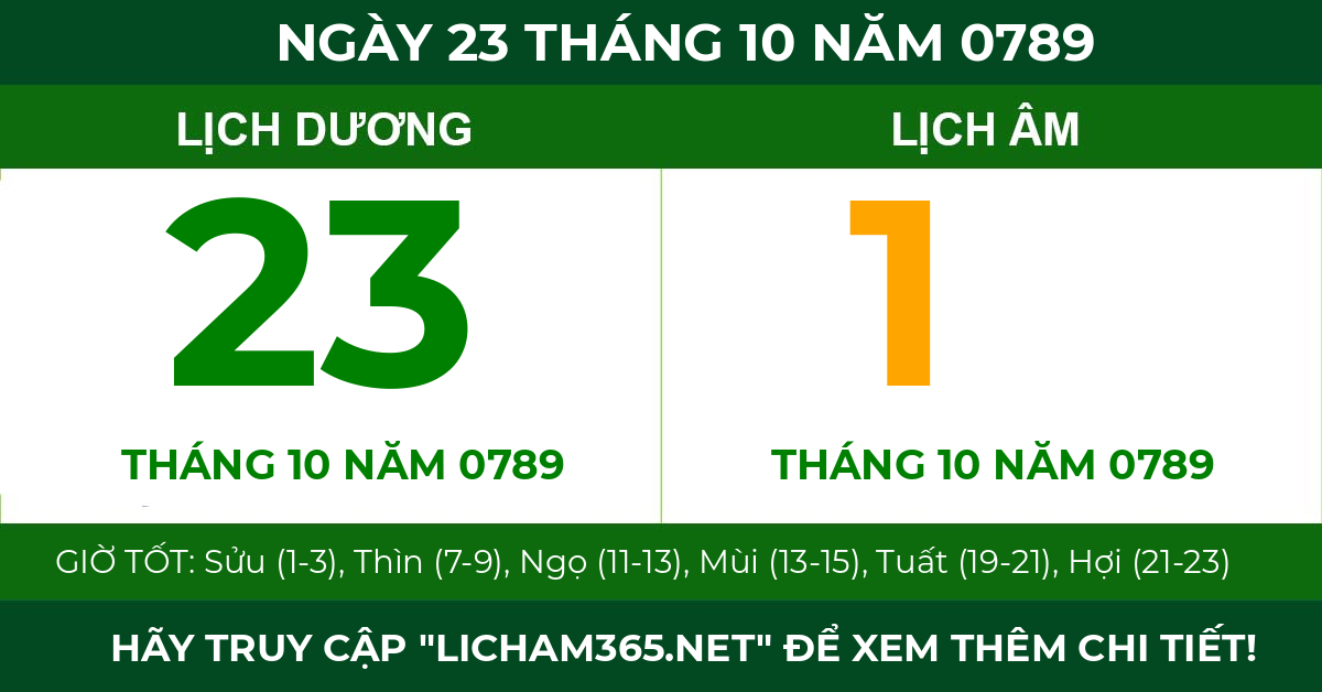 lịch âm ngày 23 tháng 10 năm 0789