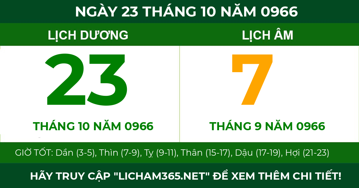 lịch âm ngày 23 tháng 10 năm 0966