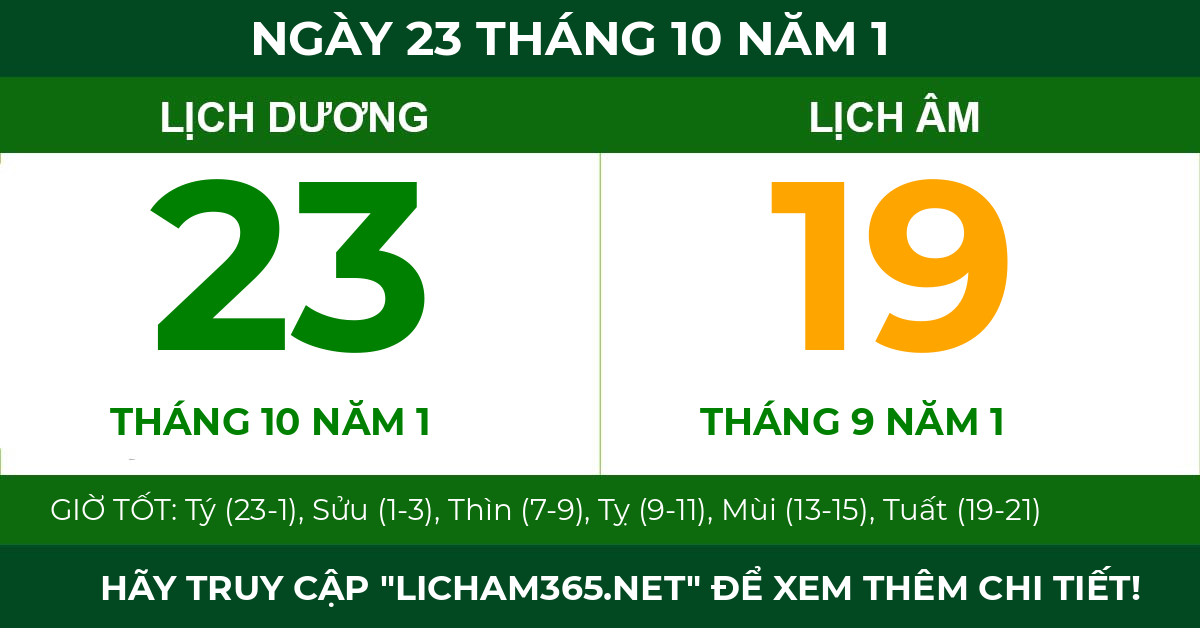 lịch âm ngày 23 tháng 10 năm 1