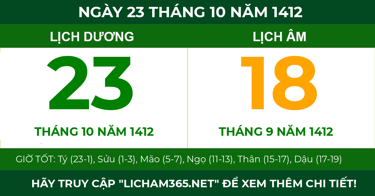 lịch âm ngày 23 tháng 10 năm 1412