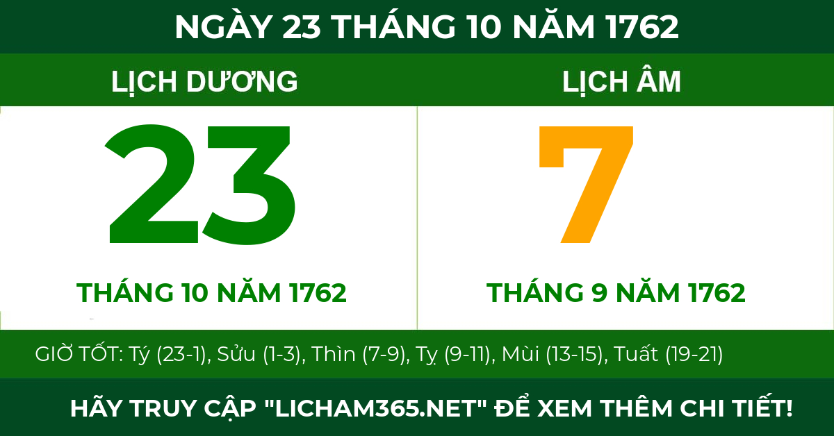 lịch âm ngày 23 tháng 10 năm 1762