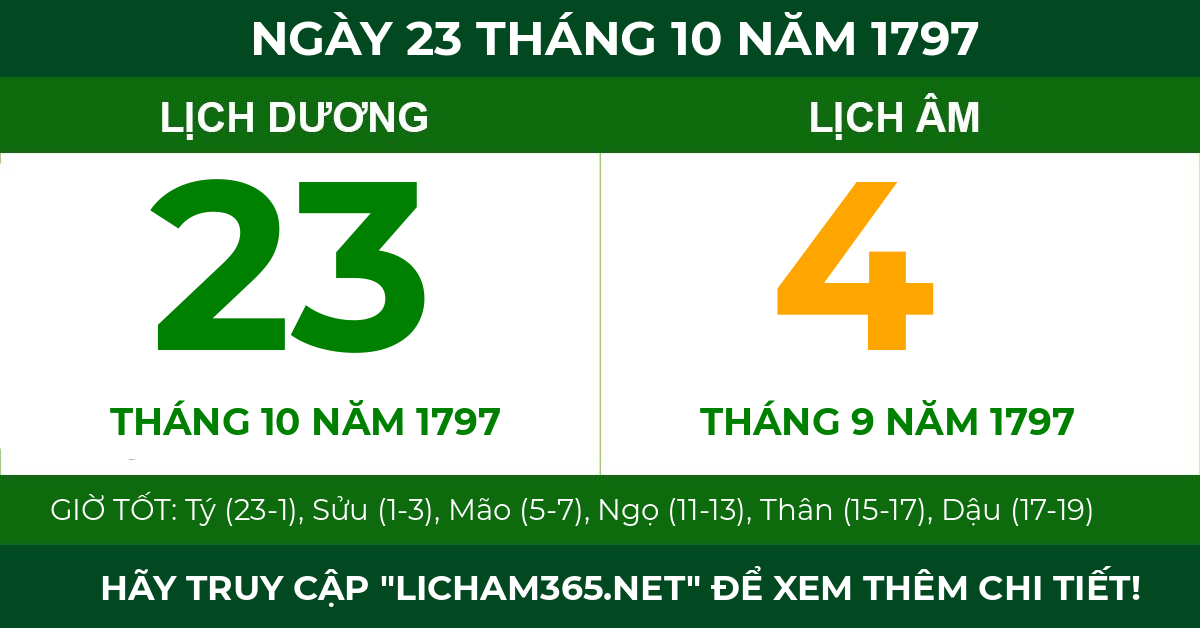 lịch âm ngày 23 tháng 10 năm 1797