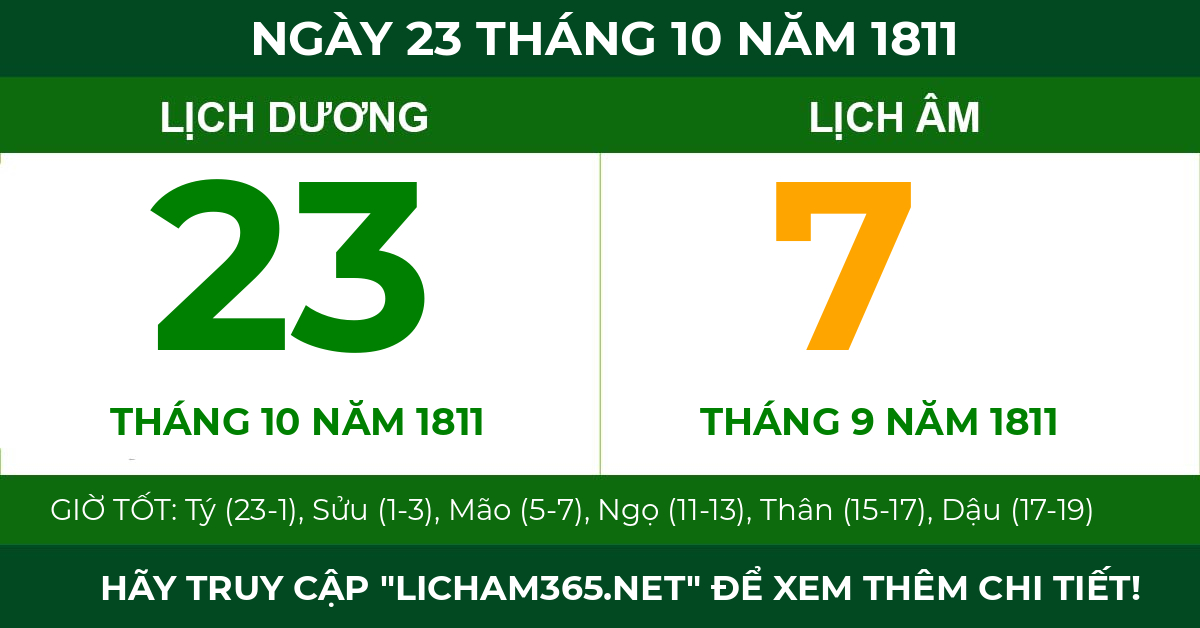lịch âm ngày 23 tháng 10 năm 1811