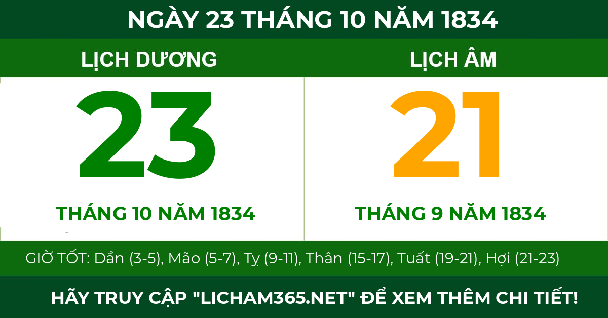 lịch âm ngày 23 tháng 10 năm 1834