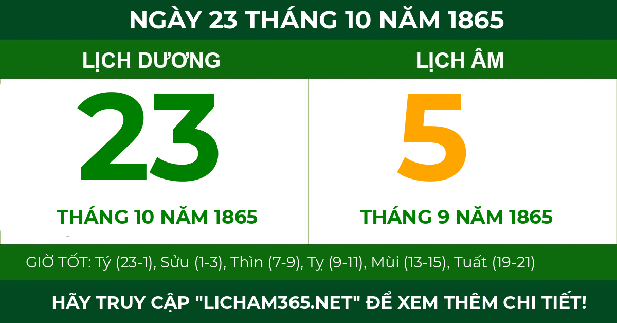 lịch âm ngày 23 tháng 10 năm 1865