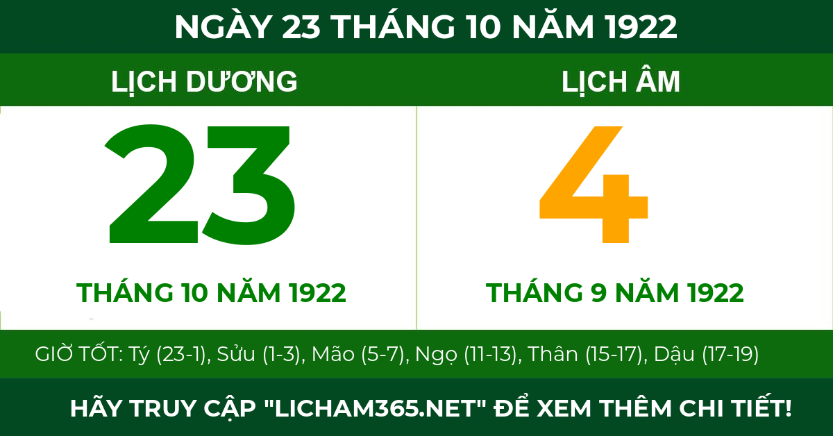 lịch âm ngày 23 tháng 10 năm 1922