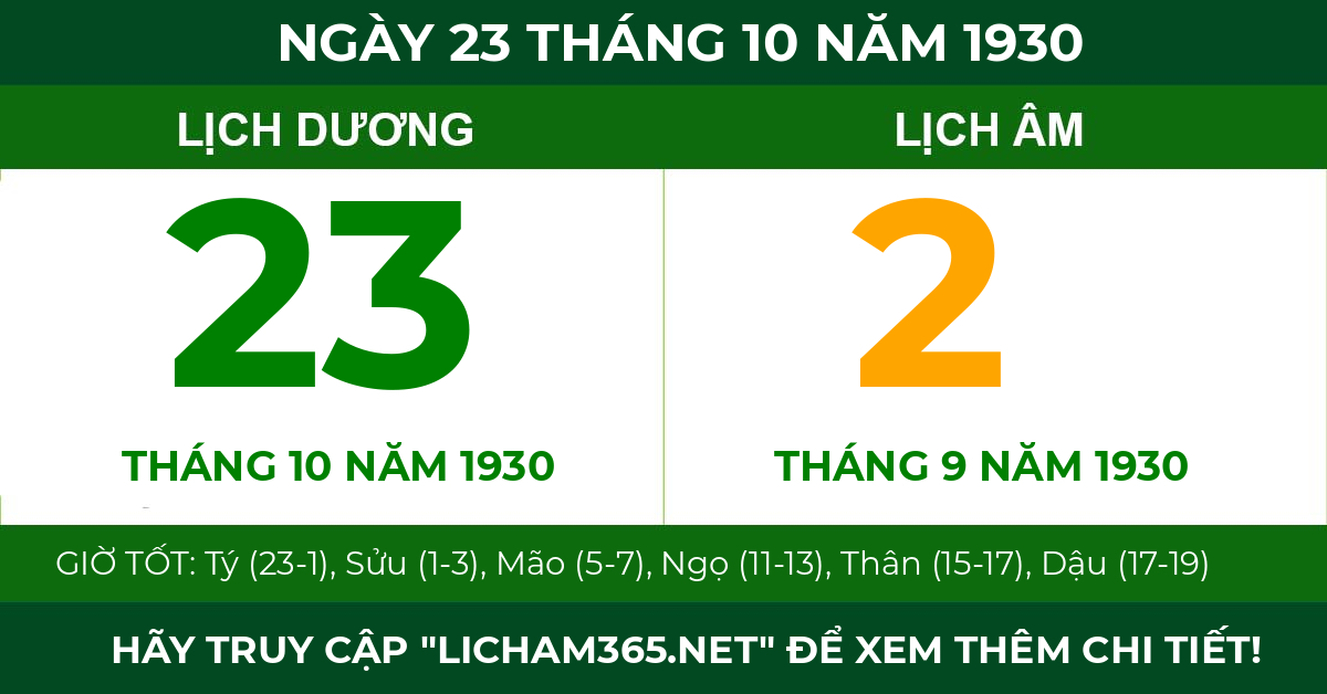 lịch âm ngày 23 tháng 10 năm 1930