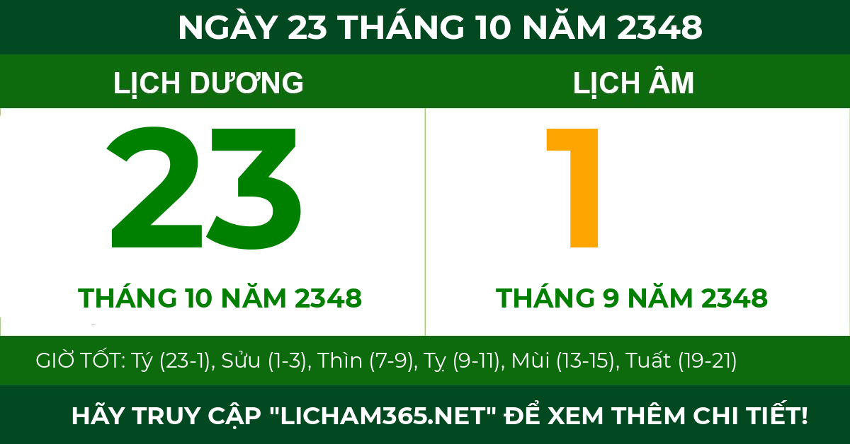 lịch âm ngày 23 tháng 10 năm 2348