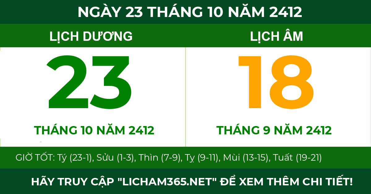 lịch âm ngày 23 tháng 10 năm 2412