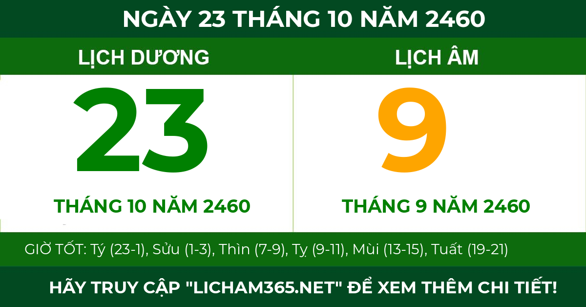 lịch âm ngày 23 tháng 10 năm 2460