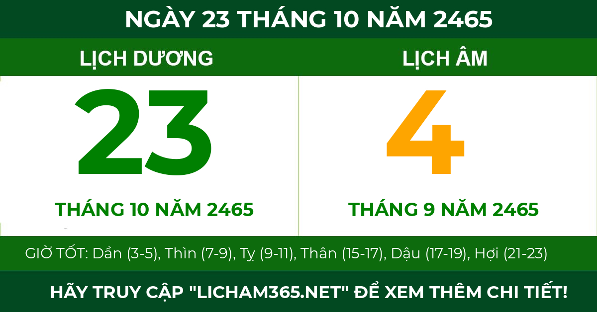 lịch âm ngày 23 tháng 10 năm 2465