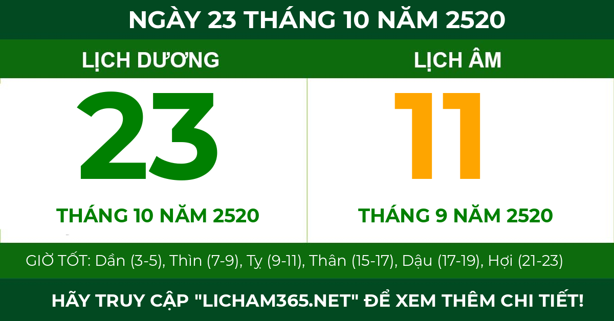 lịch âm ngày 23 tháng 10 năm 2520