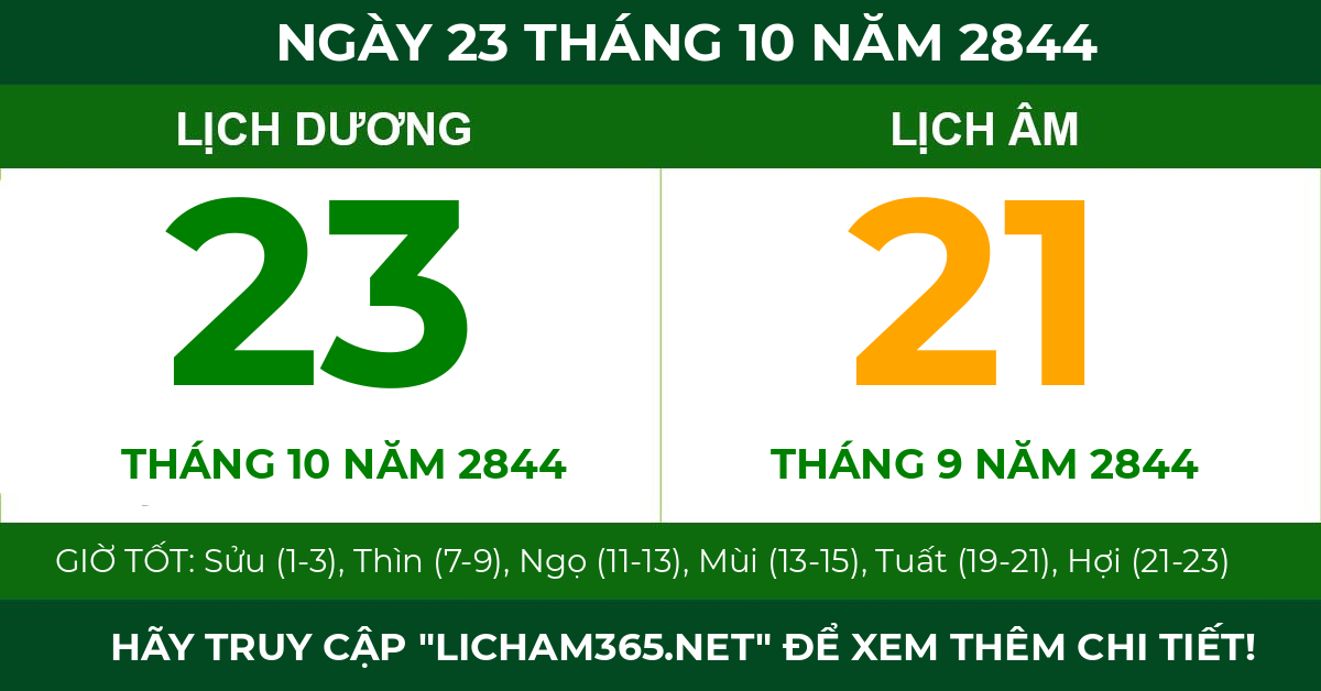 lịch âm ngày 23 tháng 10 năm 2844