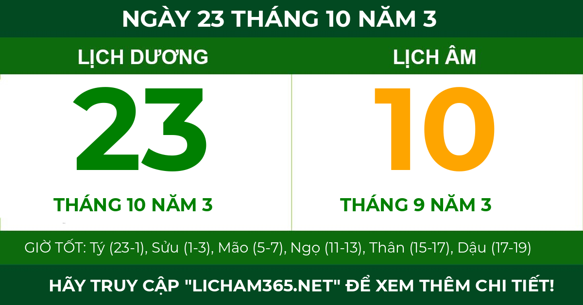 lịch âm ngày 23 tháng 10 năm 3