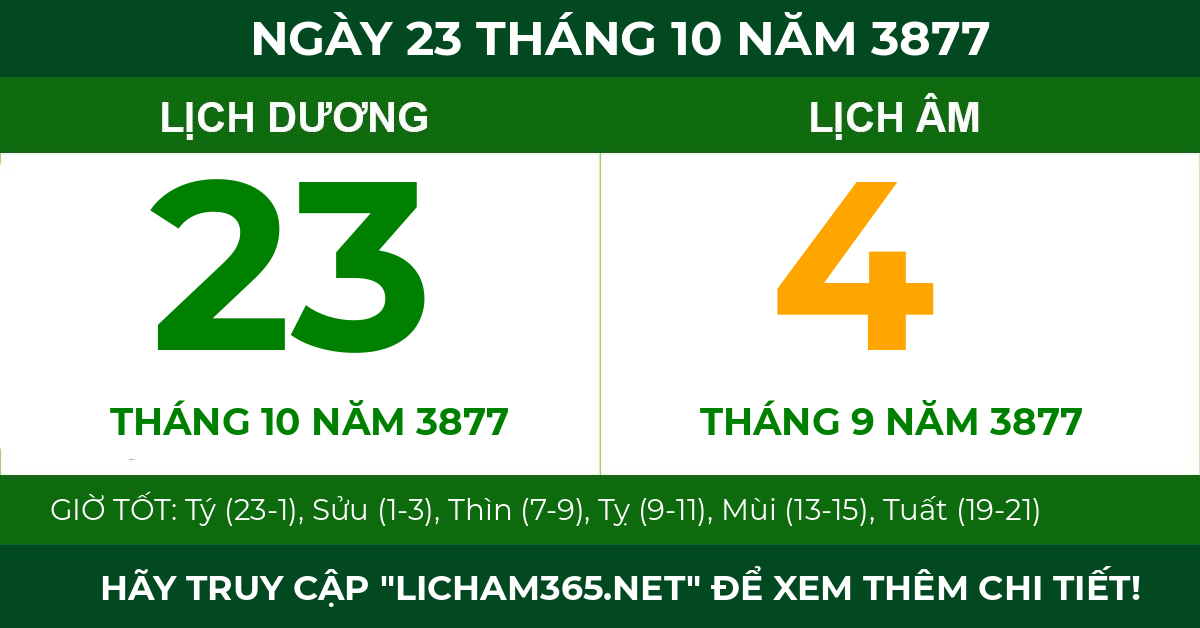 lịch âm ngày 23 tháng 10 năm 3877