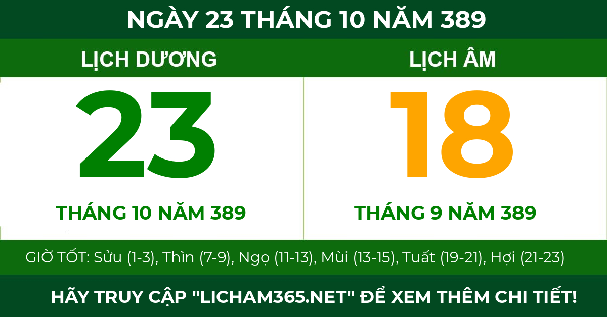 lịch âm ngày 23 tháng 10 năm 389