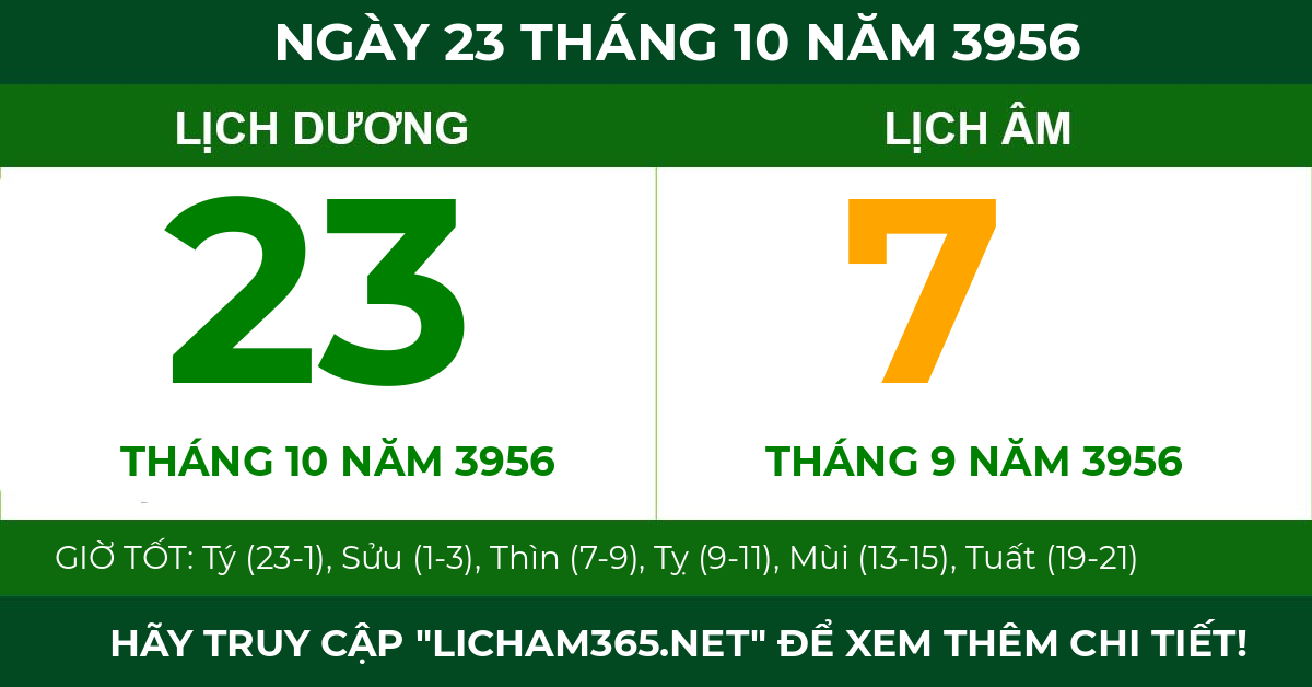 lịch âm ngày 23 tháng 10 năm 3956