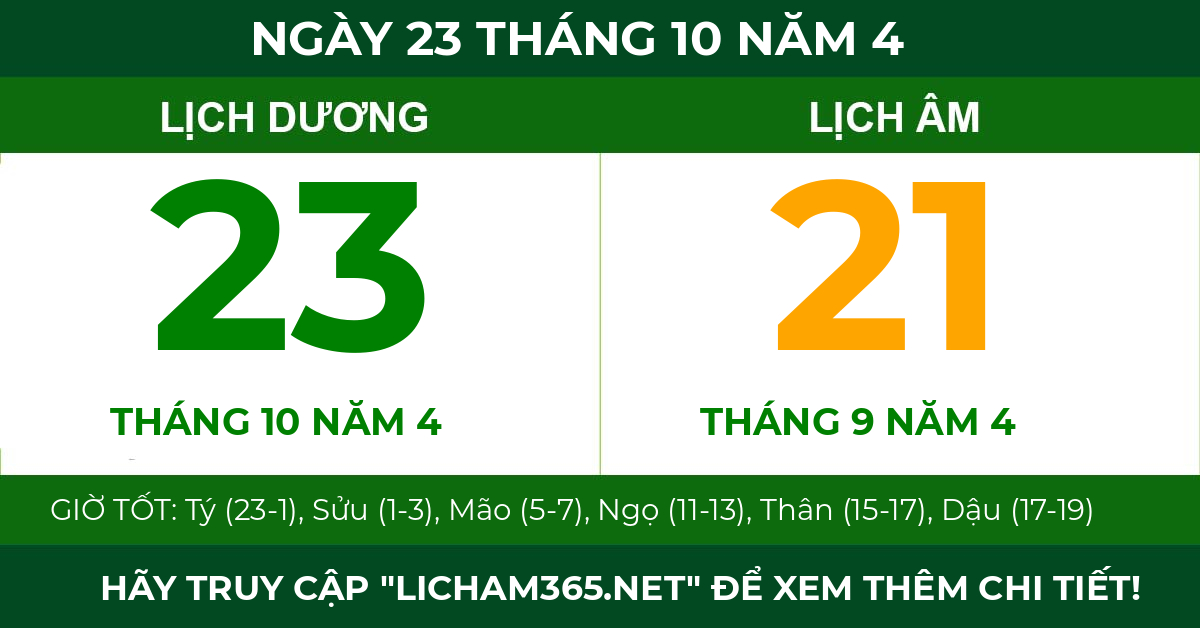 lịch âm ngày 23 tháng 10 năm 4