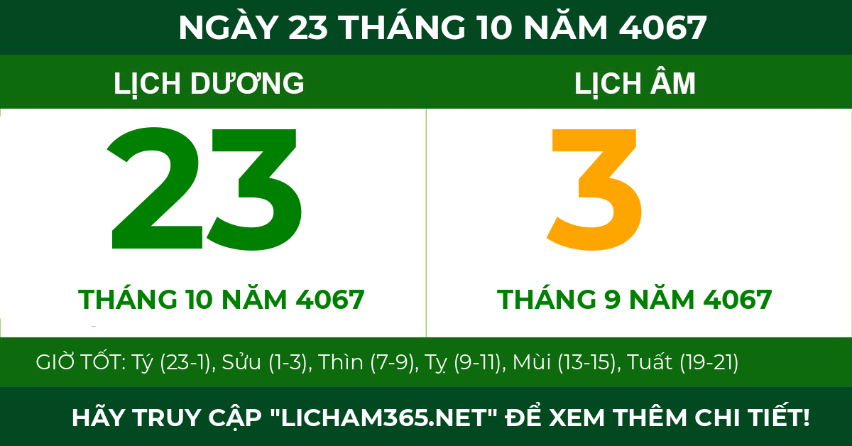 lịch âm ngày 23 tháng 10 năm 4067