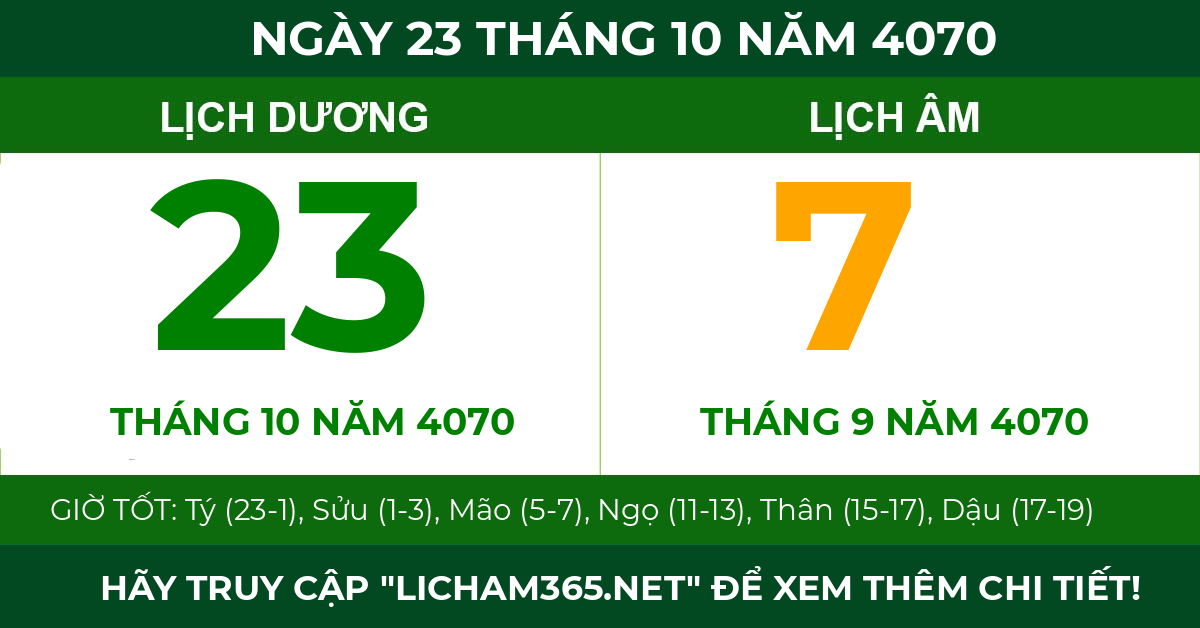 lịch âm ngày 23 tháng 10 năm 4070