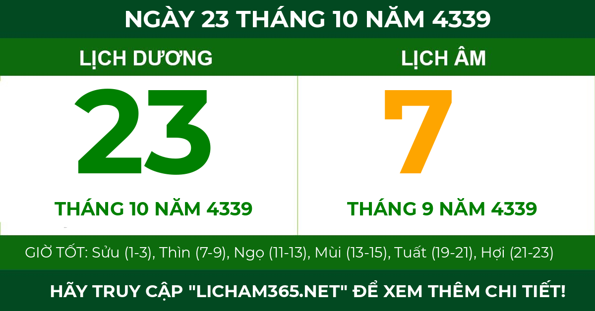 lịch âm ngày 23 tháng 10 năm 4339