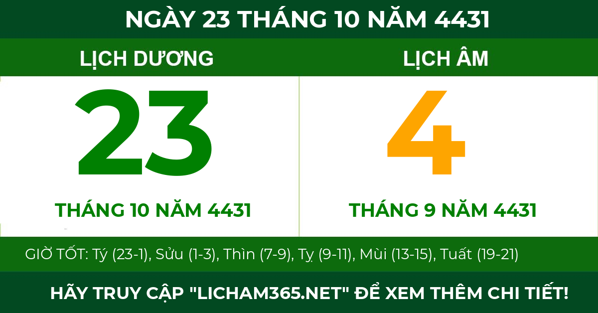 lịch âm ngày 23 tháng 10 năm 4431
