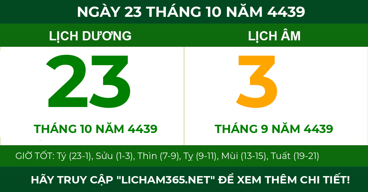 lịch âm ngày 23 tháng 10 năm 4439
