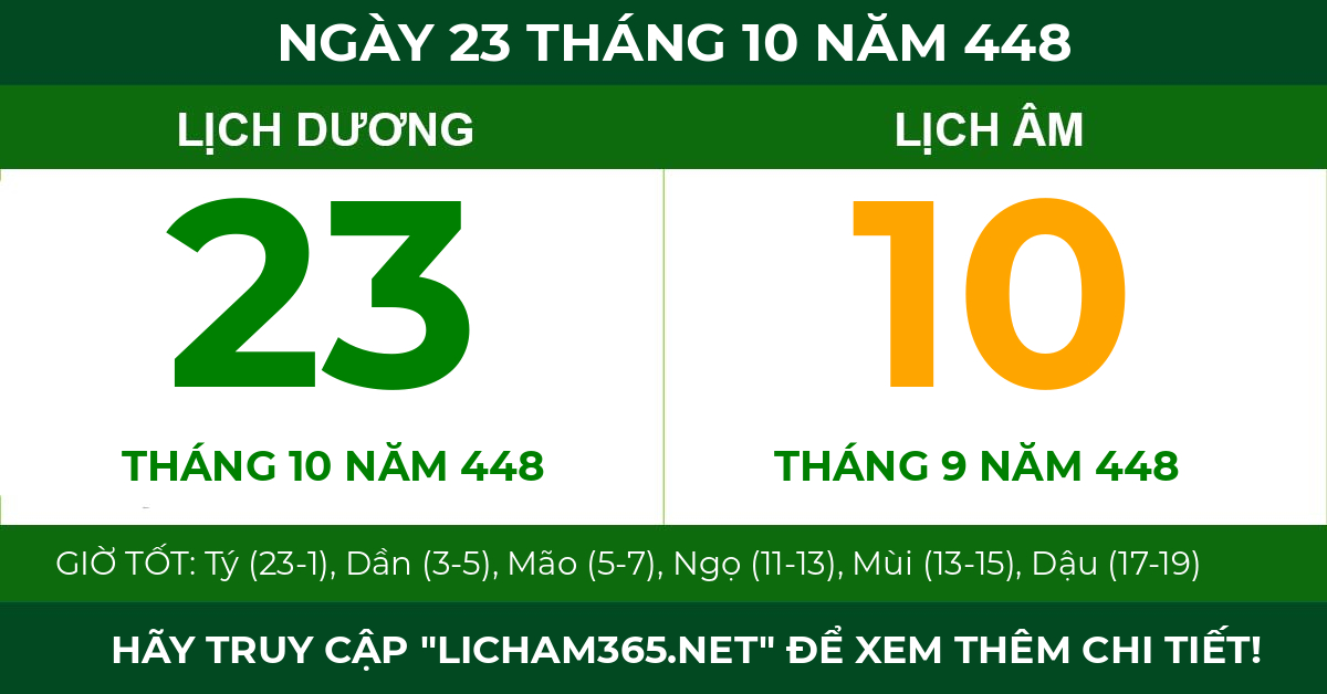 lịch âm ngày 23 tháng 10 năm 448