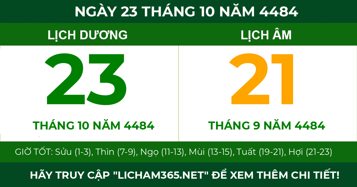 lịch âm ngày 23 tháng 10 năm 4484