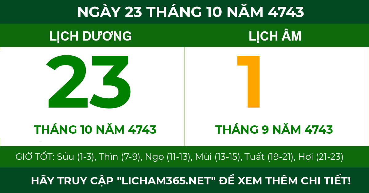 lịch âm ngày 23 tháng 10 năm 4743