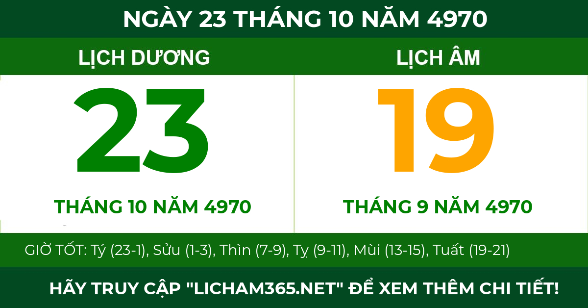 lịch âm ngày 23 tháng 10 năm 4970