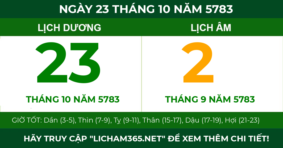 lịch âm ngày 23 tháng 10 năm 5783