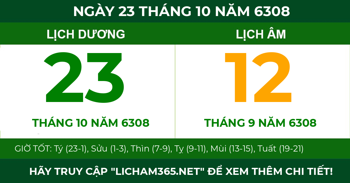 lịch âm ngày 23 tháng 10 năm 6308