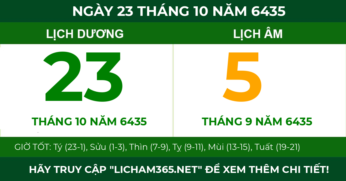 lịch âm ngày 23 tháng 10 năm 6435