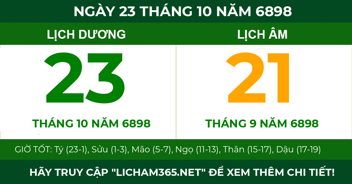 lịch âm ngày 23 tháng 10 năm 6898