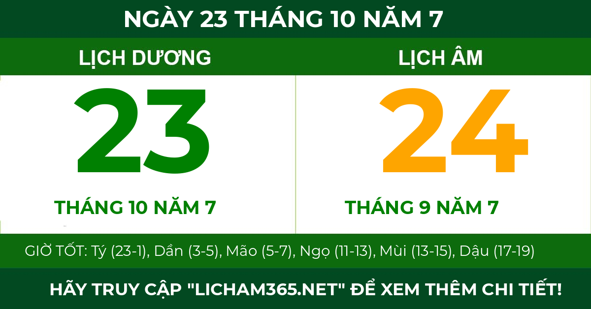 lịch âm ngày 23 tháng 10 năm 7