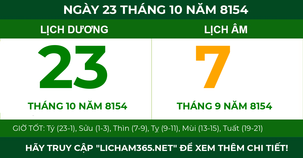 lịch âm ngày 23 tháng 10 năm 8154