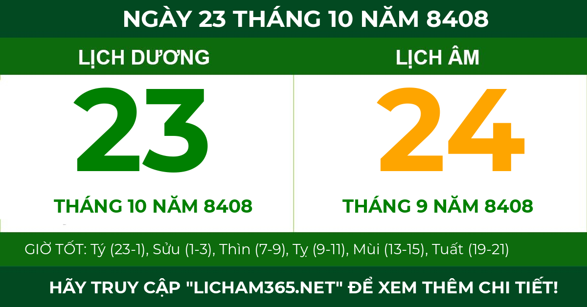 lịch âm ngày 23 tháng 10 năm 8408